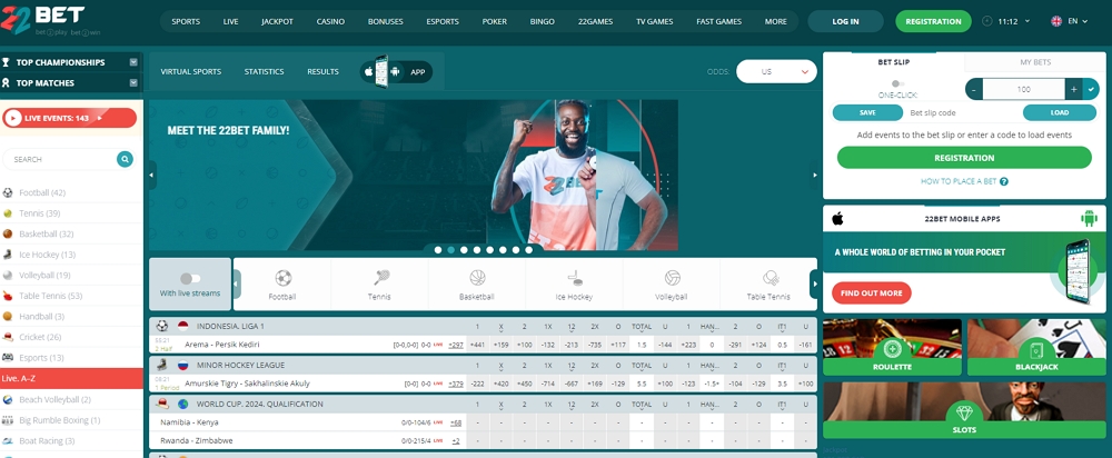 22bet casino interface